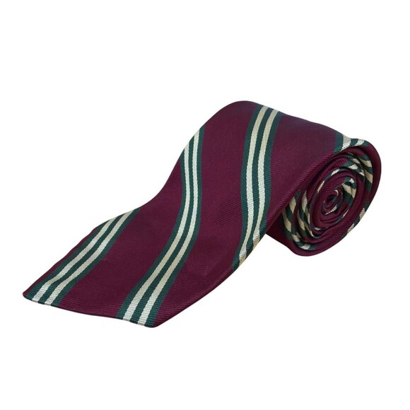 Vintage Brooks Brothers Burgundy & Green Silk Striped Tie Woven In England - Picture 1 of 7